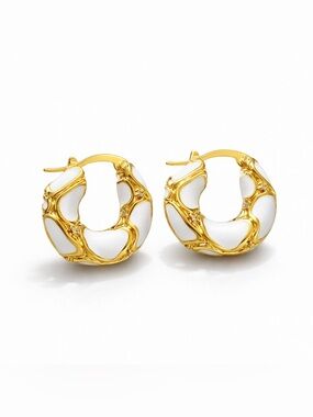 Gold & White Enamel Hoop Earrings